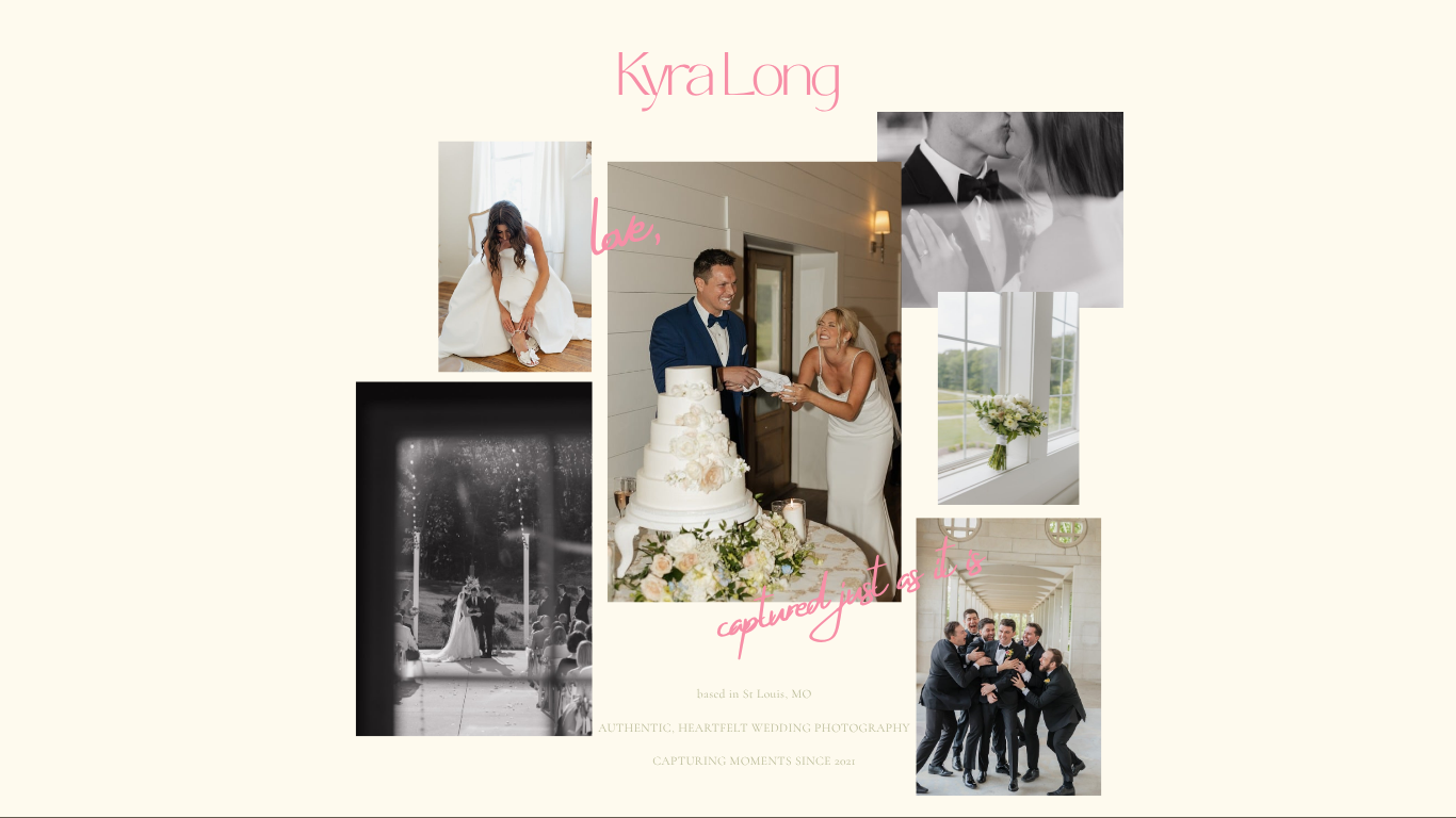 Wedding-day collage introducing Kyra Long Photography